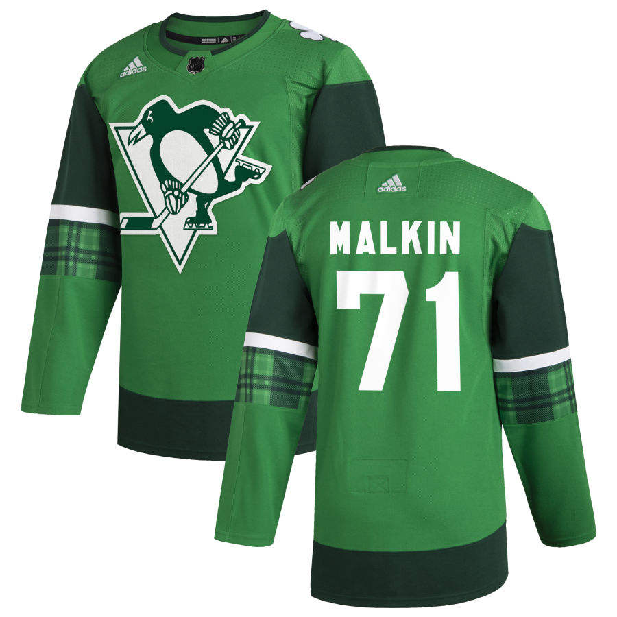 Pittsburgh Penguins #71 Evgeni Malkin Men Adidas 2020 St. Patrick Day Stitched NHL Jersey Green